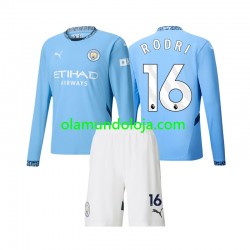 Camisola Manchester City Rodri 16 Criança Equipamento Primeiro 2024-2025 Manga Comprida